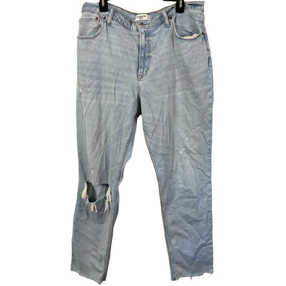 Abercrombie & Fitch The Skinny High Rise Womens Light Wash Distressed Jeans 16